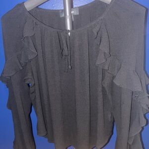 Karen Kane Black Ruffle Detail Blouse